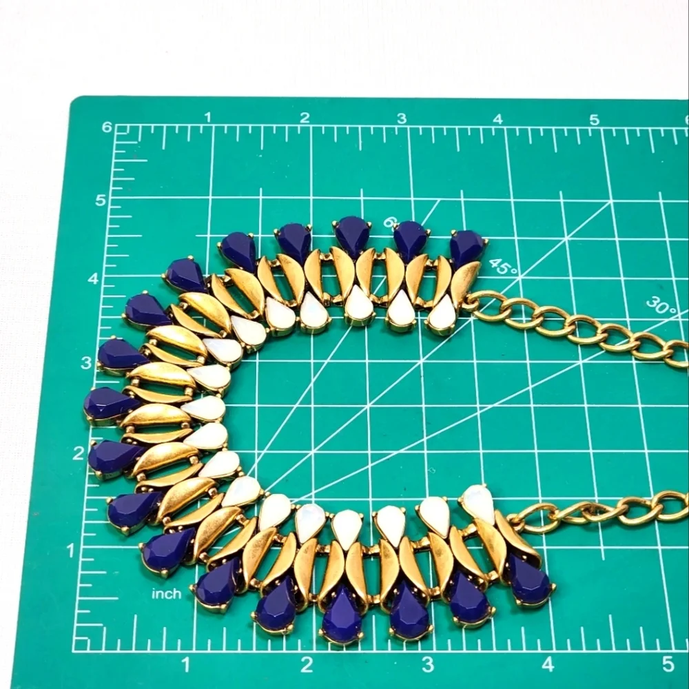 J. Crew Gorgeous Gold, Blue And White Statement Necklace